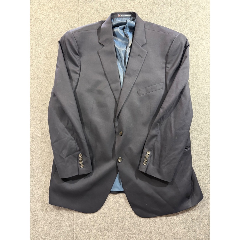 Hart Schaffner Marx Mens Navy Blue Two Button Blazer Sport Coat 48R Made in USA